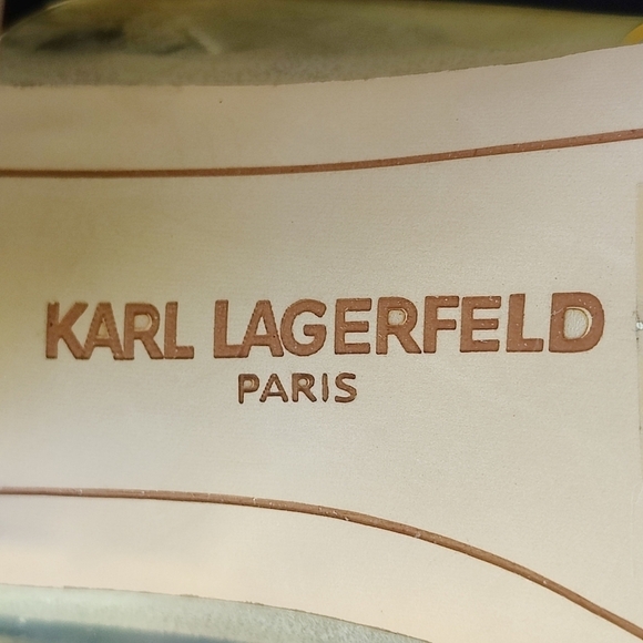 KARL LAGERFELD PARIS Raya Taupe/Beige Velvet Block Heels Ankle Strap Sandal 6.5 - Picture 5 of 11